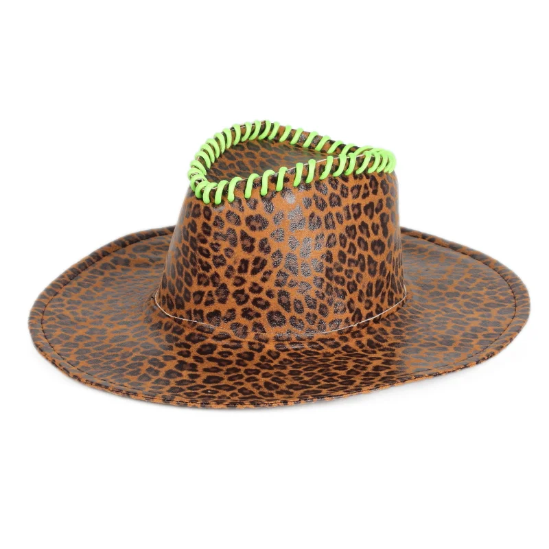 

wholesale men and women autumn winter PU Leopard Panama jazz felt hat western cowboy fedora hats