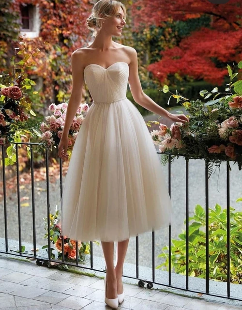 Abiti da sposa Vintage in Tulle con scollo a cuore corto abito da sposa a pieghe con scollo a barchetta sul retro abito da sposa per donna AliExpress