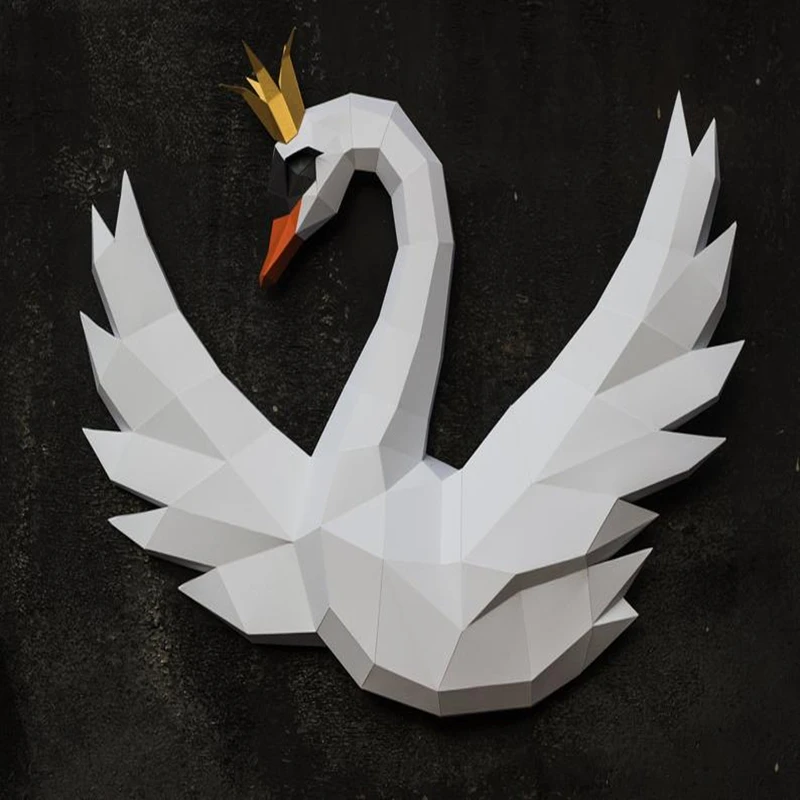 Creative 3D Paper Model Swan With Crown Papercraft Home Wall Hanging Handmade DIY Toys Decoration Materials Interior Renovation