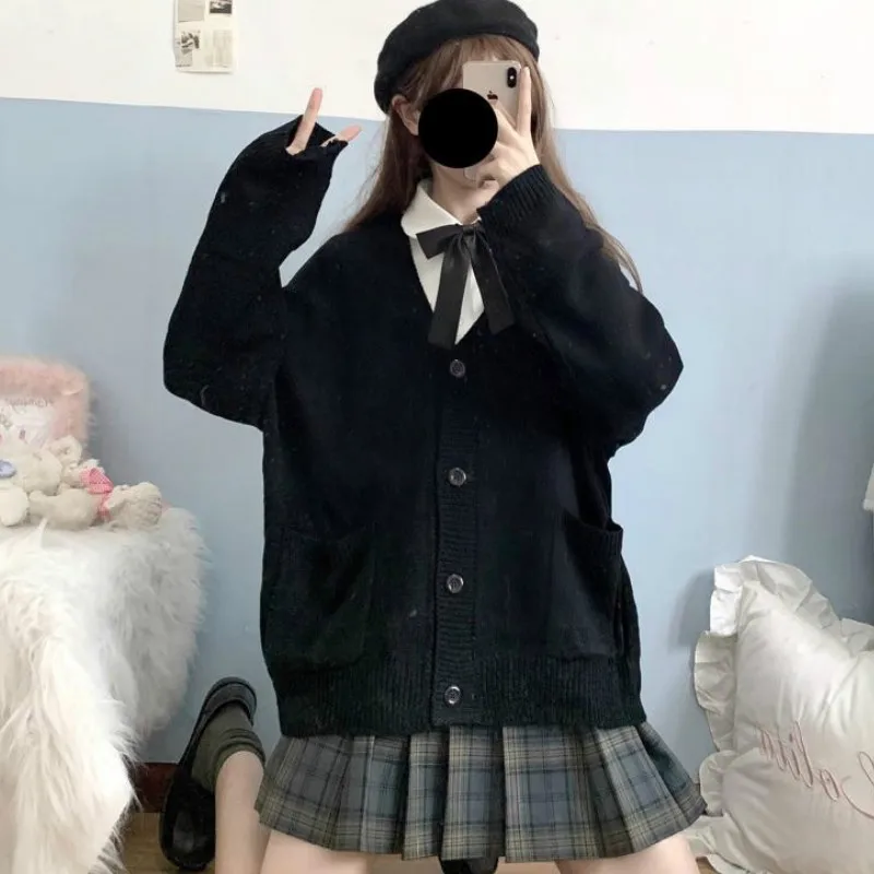 Harajuku Kawaii Cardigan donna Solid Oversize allentato Y2k maglioni studente Preppy dolce ragazza carina maglieria primavera autunno Cardigan