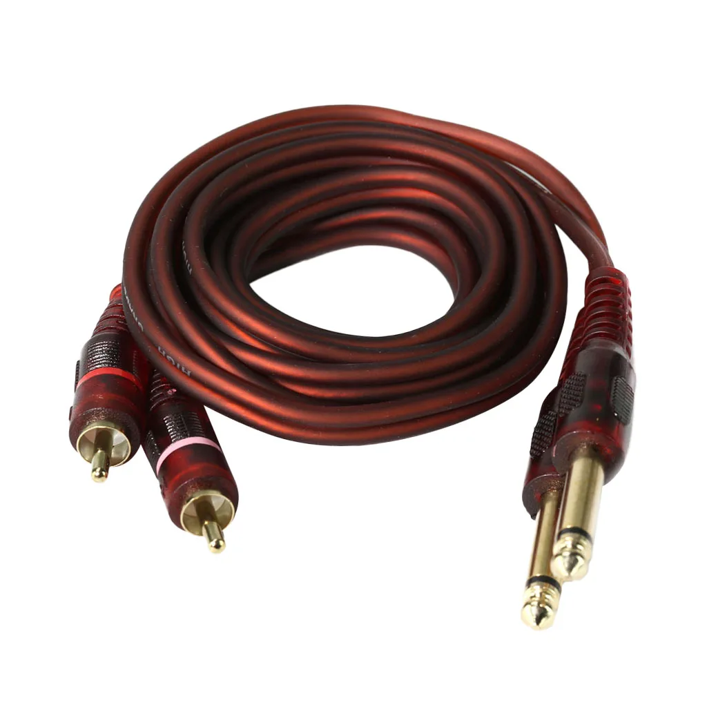 1.5m / 5ft Dual 6.35mm 1/4 inch Jack Plugs to 2 RCA Plugs Audio Cable