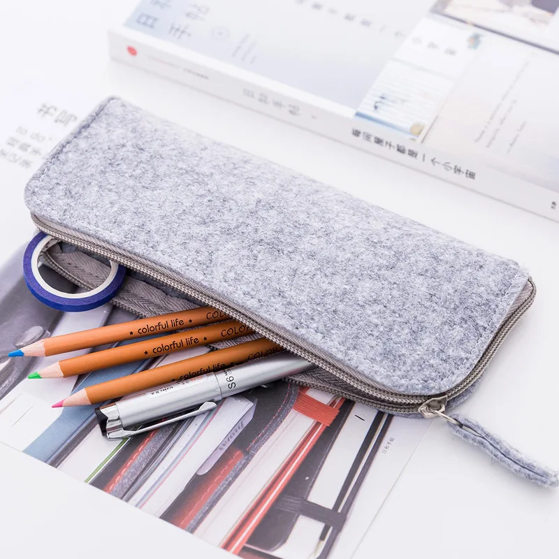 Ginflash Simple Felt pencil bag fabric pencil case box School Supplies Office Supplies pouch stationery storage zipper