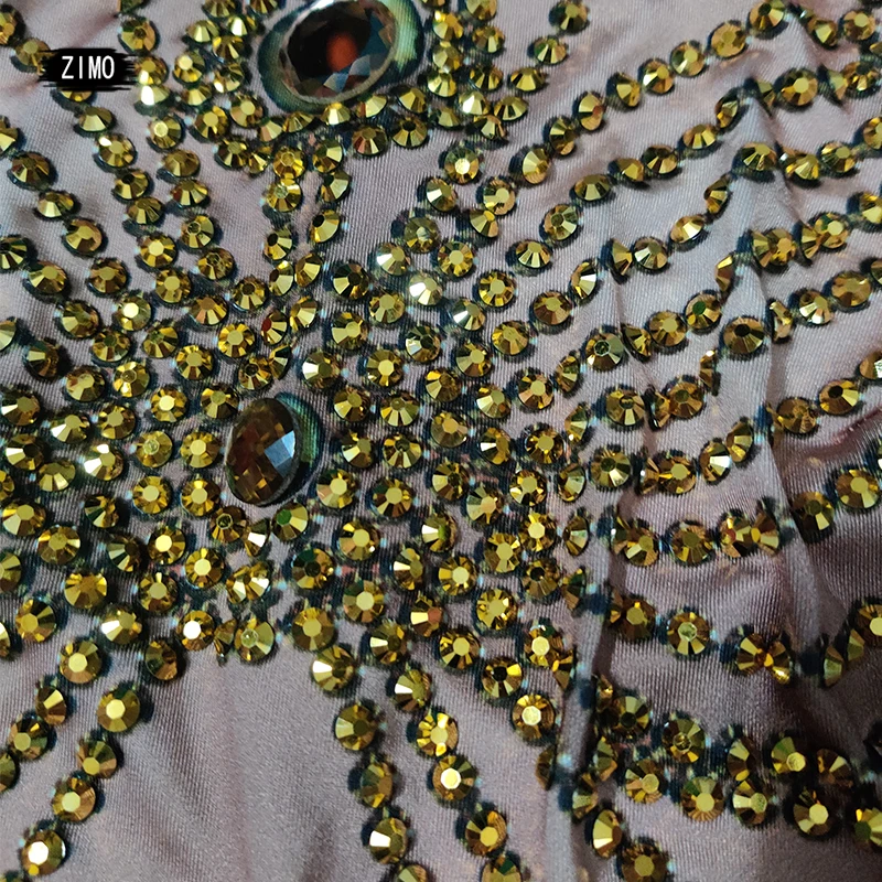 เซ็กซี่คลีโอพัตราทอง Rhinestone Nude Jumpsuit PARTY ชุดวันเกิดสําหรับผู้หญิงไนท์คลับคริสตัลเครื่องแต่งกายนักร้อง POLE Dance RAVE