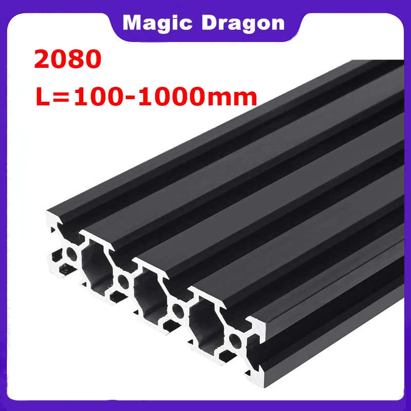 1PCS Black 100mm-1000mm 2080 V-Slot Aluminum Profile Extrusion Frame for CNC Laser Engraving Machine 3D Printer Woodworking DIY