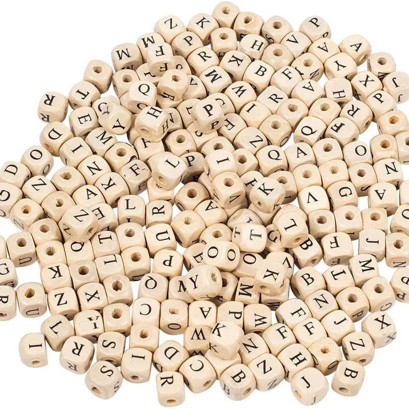 100 teile/los 10mm Alphabet Holz Perlen Natürliche Platz Holz Perlen Holz Lose Perlen mit Initial Brief für DIY Jeweley, der