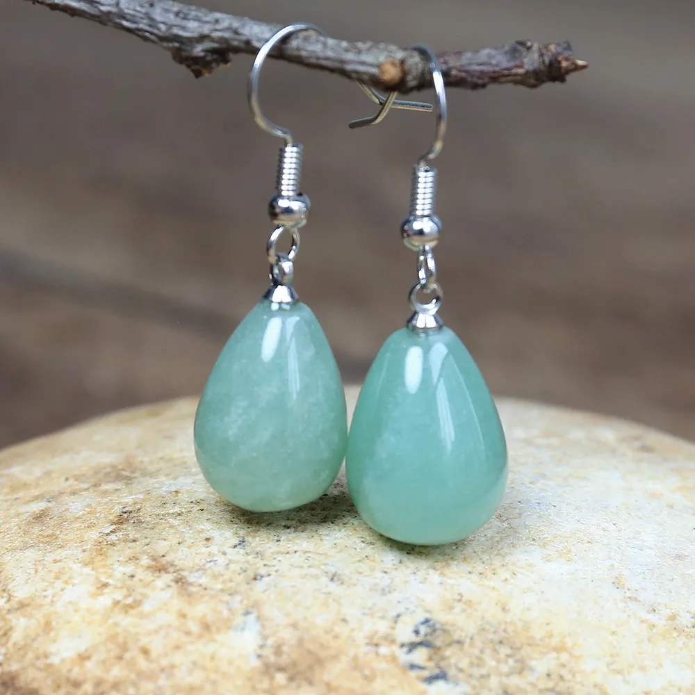 Natural Stone Earrings for Women Green Aventurine Water Drop Earring Elegant Dangle Earrings Fashion Jewelry Gifts