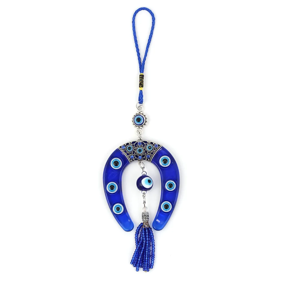 Olho azul ferradura forma charme carro chaveiro jóias pingente com bule olho grânulo