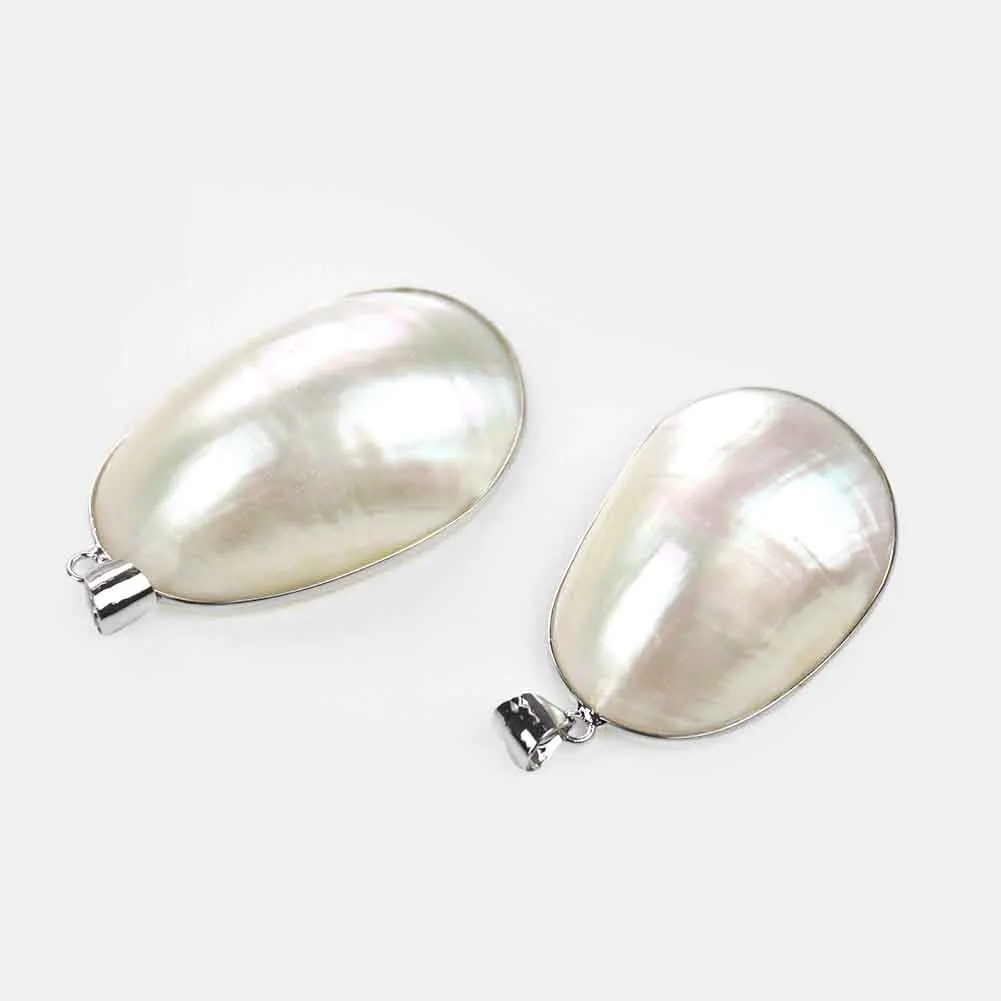 Big Oval White Natural Mother of Pearl Seashell Pendant Charm for DIY Necklacet Women Luxury Jewelry Making Accessories