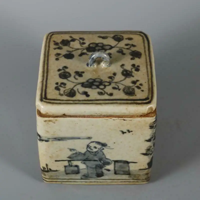 Chinese Blue and White Porcelain Pot Kid Flowers Design Tea Caddy 3.94 inch