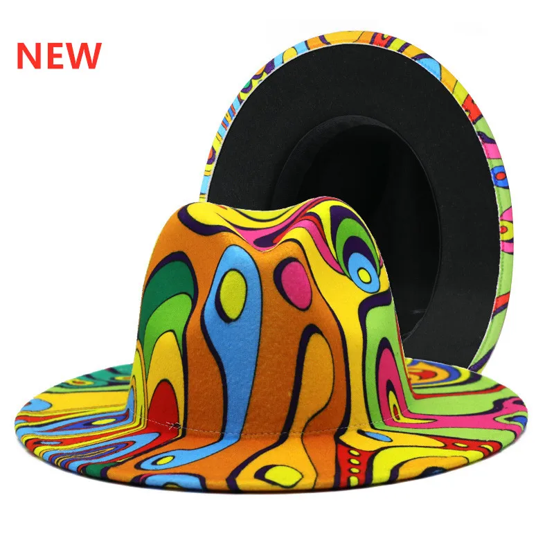 Colorful Wide Brim New Style Church Derby Top Hat Panama Felt Fedoras Hat for Men Women artificial wool British style Jazz Cap