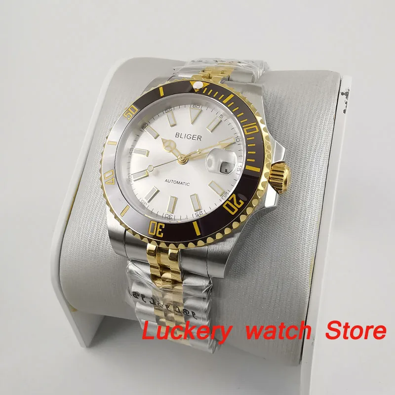 40 Mm Bliger Luxe Horloge Witte Wijzerplaat Lichtgevende; Saphire Glas; Roestvrij Stalen Band Mannen Automatische Mechanische Watches-BA216