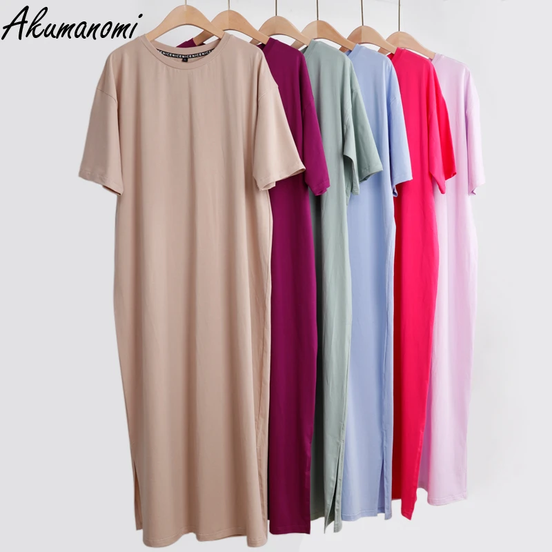 Übergroßen Langen Sommer Plus Größe Frauen Slit Kleider 6xl 7xl 8xl 9xl 10xl Baumwolle Lose Beiläufige Maxi Harajuku Za Boho kleid Schwarz