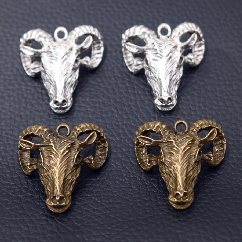 4pcs Sacrifice Tribute 3D Rock Goat Head Pendants Retro Earrings Necklace Metal Fittings DIY Charms For Jewelry Crafts Findings