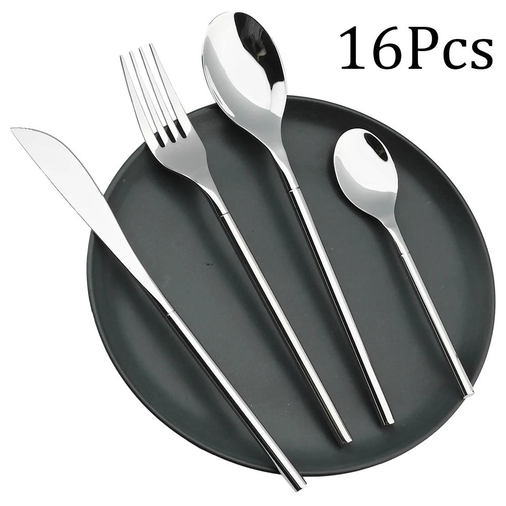 16Pcs Cutlery Dinnerware Set  Fork Spoon Knife Tableware Set 304 Stainless Steel Silverware Set Kitchen Western Food Restaurant