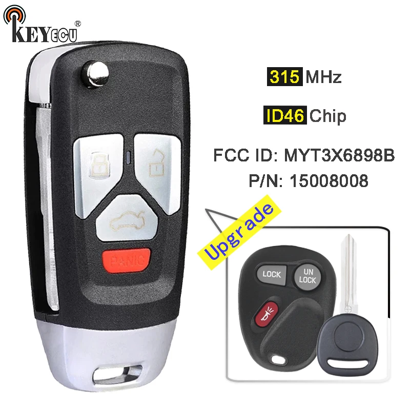 

KEYECU 315MHz ID46 Chip MYT3X6898B, 15008008 Upgraded Flip Remote Key Fob for GMC Envoy Buick Rainier Chevrolet Trailblazer