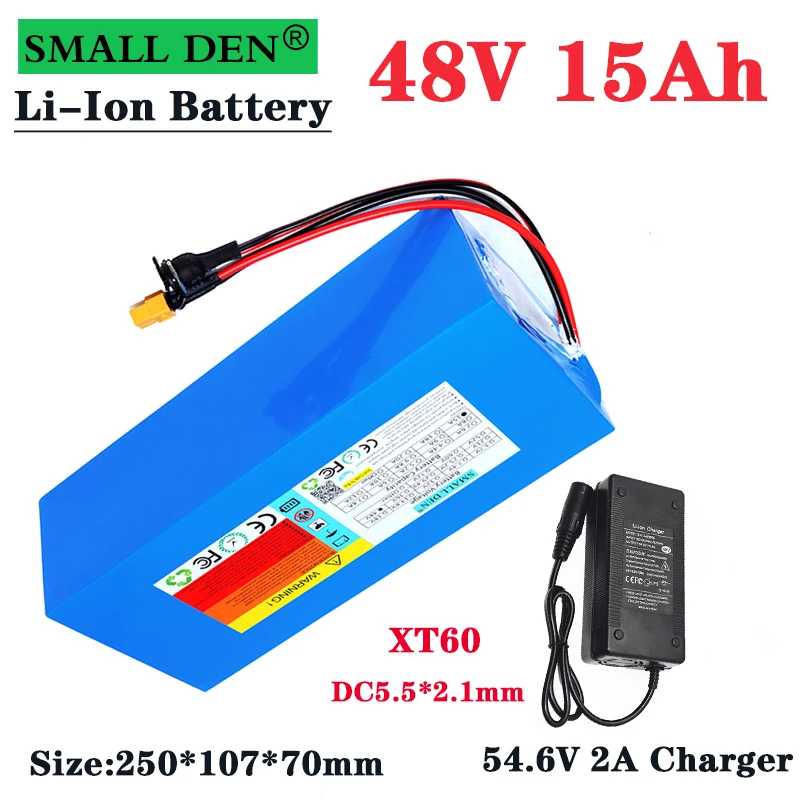 New 48V 15Ah 18650 lithium battery pack 13S5P 500-1000W high-power 54.6V battery pack with built-in BMS+2A charger