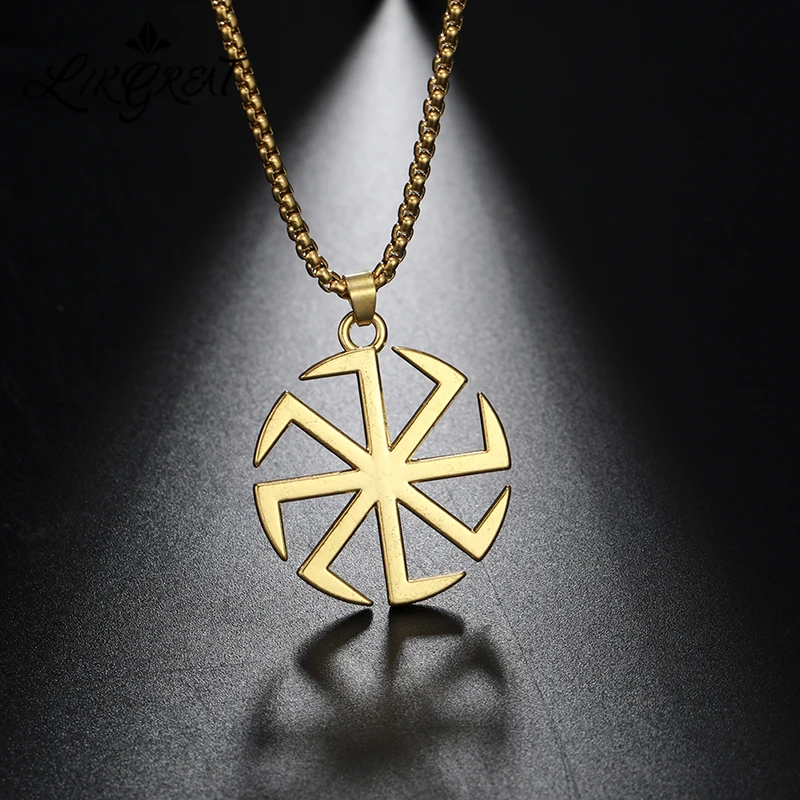 Likegreat Slavic Kolovrat Symbols Necklace for Men Pagan Sun Wheel Talisman Amulet Link Chain Pendants Religious Jewelry