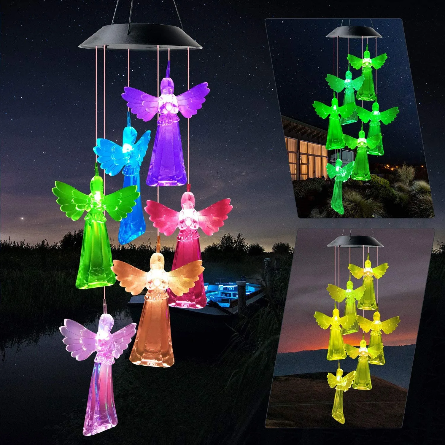 

LED Solar Wind Chime Lamp Outdoor Garden Lamp Hummingbird Butterfly Colorful Rice White Lamp Angel Decorative Landscape Lamp