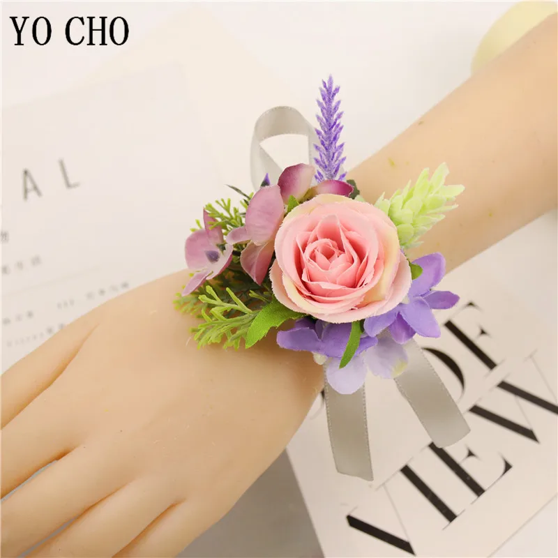 YO CHO Meisje Pols Corsage Armband Bruidsmeisje Zijden Roos Bloem Mannen Boutonniere Bruidsjonkers Wedding Party Prom Huwelijk Accessoires