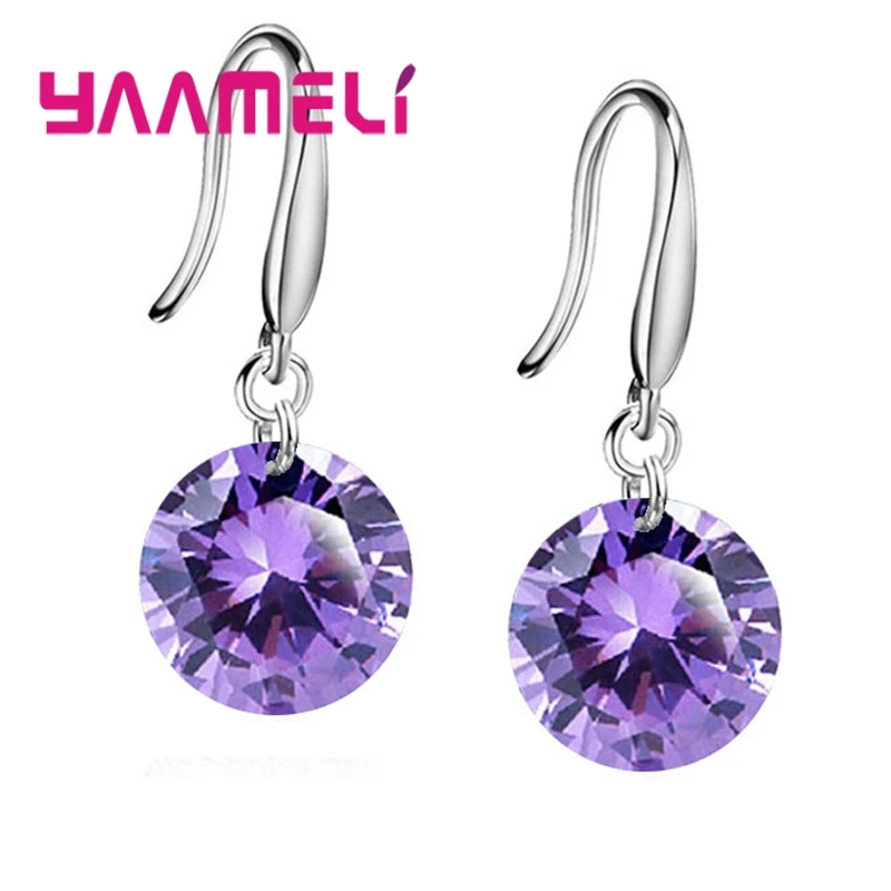 Promotions!! Good Quality 925 Sterling Silver 10MM Shining Crystal Woman Girl Candy Hook Dangle Earrings Gifts Colors