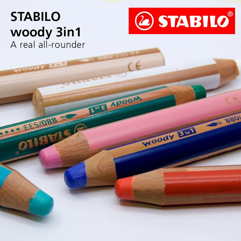 Multi-talented Pencil - STABILO woody 3-in-1 - Wallet of 18 - Assorted Colors + Sharpener