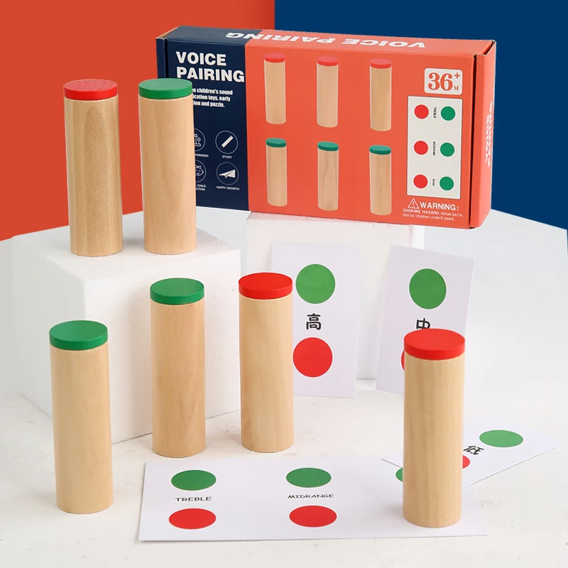Montessori Materials Sensorial Toy Three Step Sound Bucket High/Middle/Low Tone Baby Educational Sound Collection Shaking Tube