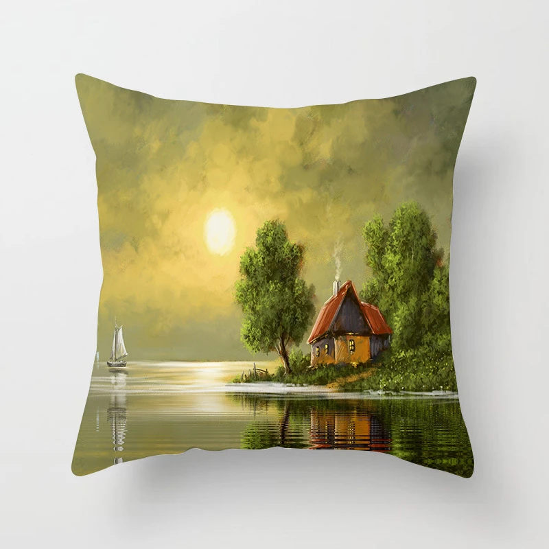 Pillow Cushion Cover American Style Country Oil Painting Pillow Covers Decorative Scenery Christmas Pillow Case Farmhouse Decor