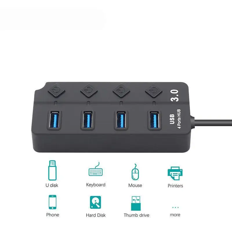 USB Hub 3.0 4/7 Port USB 2.0 Hub الفاصل مع ON/OFF التبديل USB متعدد المنافذ C Hab عالية السرعة 5Gbps لإكسسوارات جهاز كمبيوتر شخصي