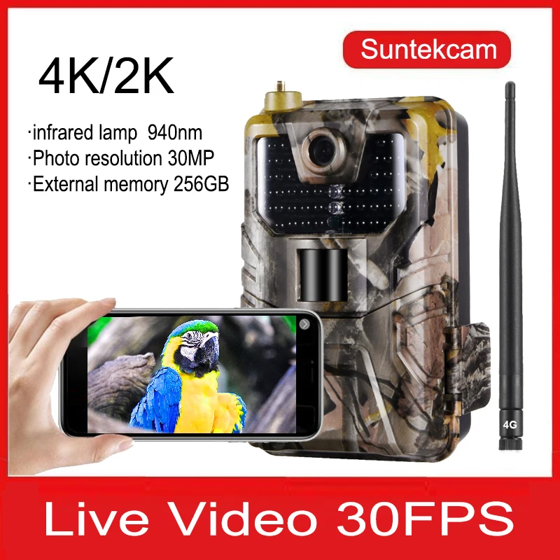 4K 30FPS Canlı Video APP Takip Kamerası Bulut Hizmeti 4G Hücresel Mobil 30MP Kablosuz Yaban Hayatı Avcılık Kameraları Fotoğraf Tuzakları