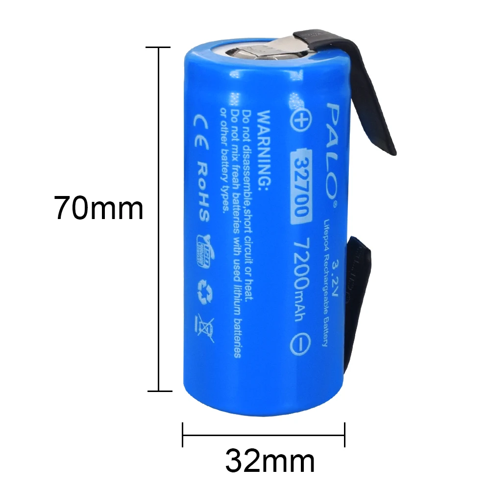 PALO 3.2V 32700 7200mAh LiFePO4 Battery 35A Continuous Discharge Maximum 55A High power battery+DIY Nickel sheets