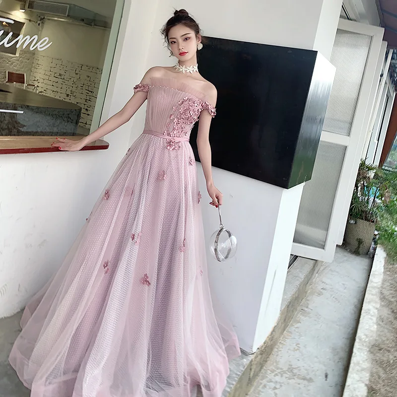 French Style Birthday Party Dress Strapless Off Shoulder Flowers Gentle Christmas Dress Floor-Length A-Line Formal Prom Dresses