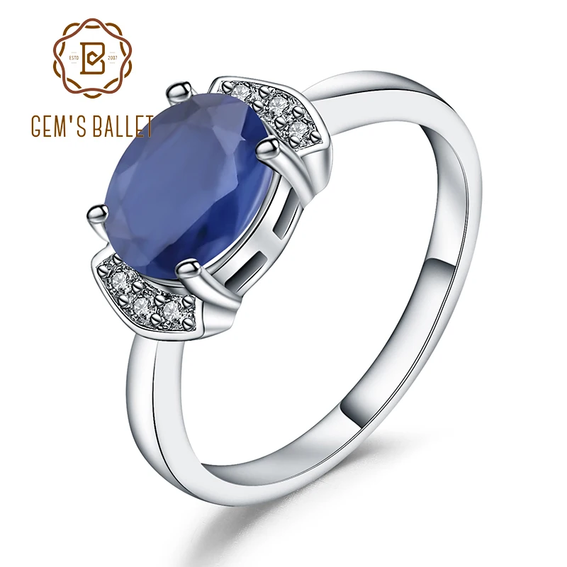 GEM\'S BALLET 2.02Ct Classic Natural Blue Sapphire Rings For Women Real 925 Sterling Silver Oval Ring Wift Anniversary Fine Gift