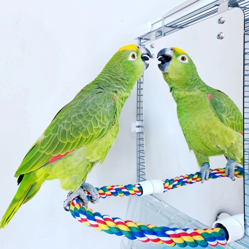 Parrot Toy Acrylic Bird Mirror with Rope Perches Toys Bird Swing Comfy Perch for Parakeet Cockatiel Conure Lovebirds Canaries