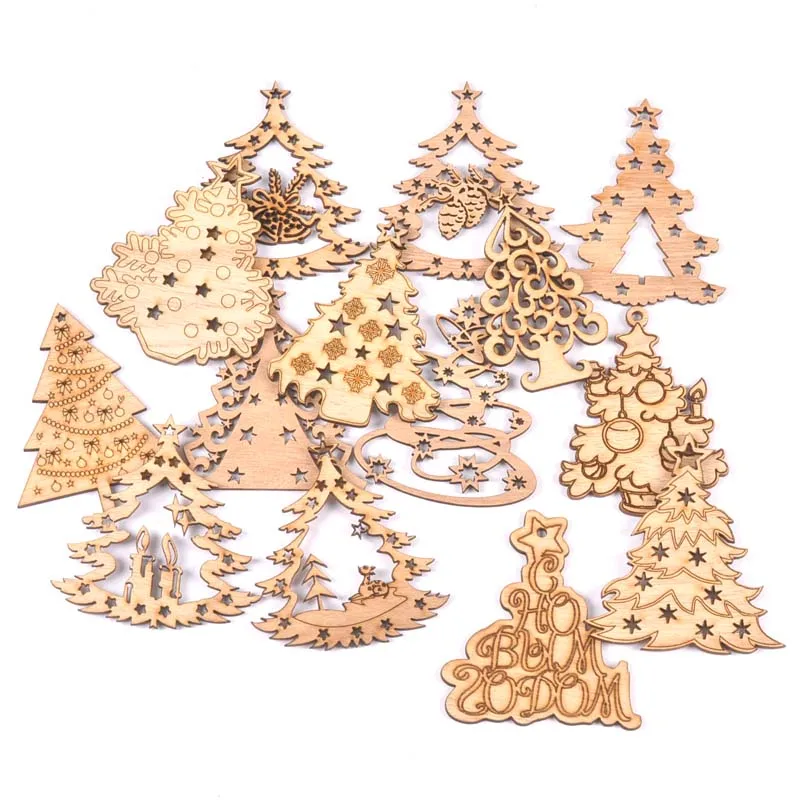 Wooden Christmas Tree Hanging Ornament Pendants Decorations For Home Party New Year Navidad Natal Kids DIY Gift 5Pcs/lot