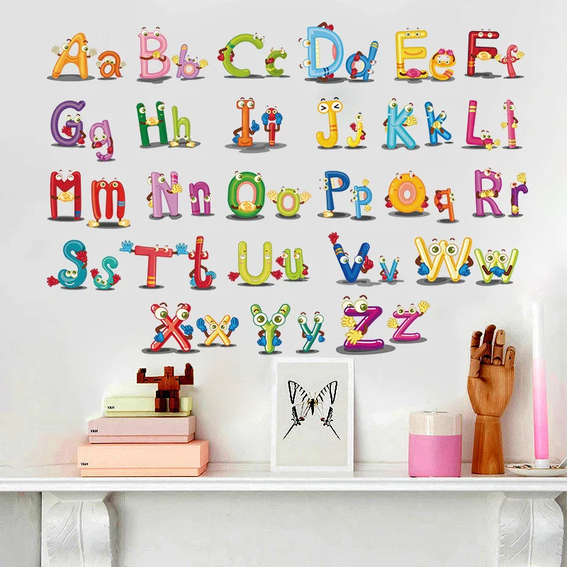 Puzzle Early Education Paste 26 English Alphabet Wall Sticker For Kids Rooms cartoon Art bedroom Wall Background Decal