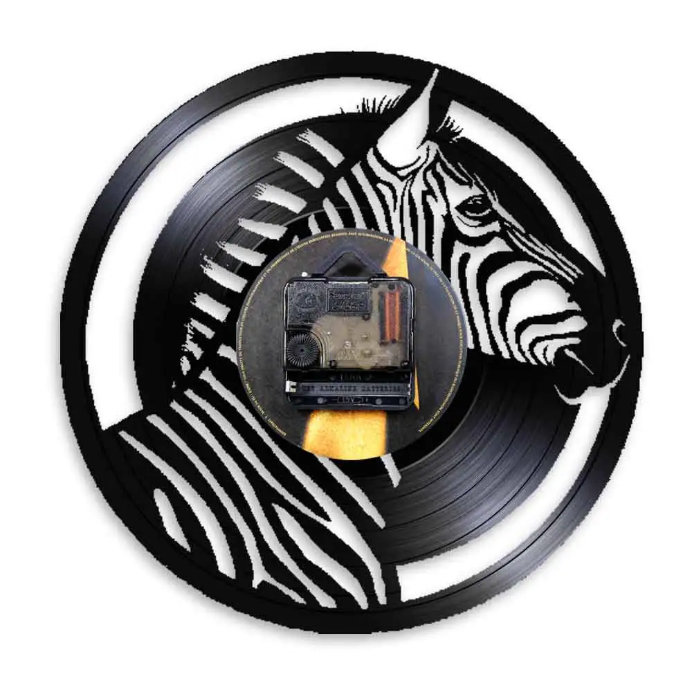 Imagem -05 - Relógio de Parede com Cabeça de Led Zebra Animais Selvagens Africanos Decoração de Parede para Safari Silhueta Vinil cd Gravação de Disco