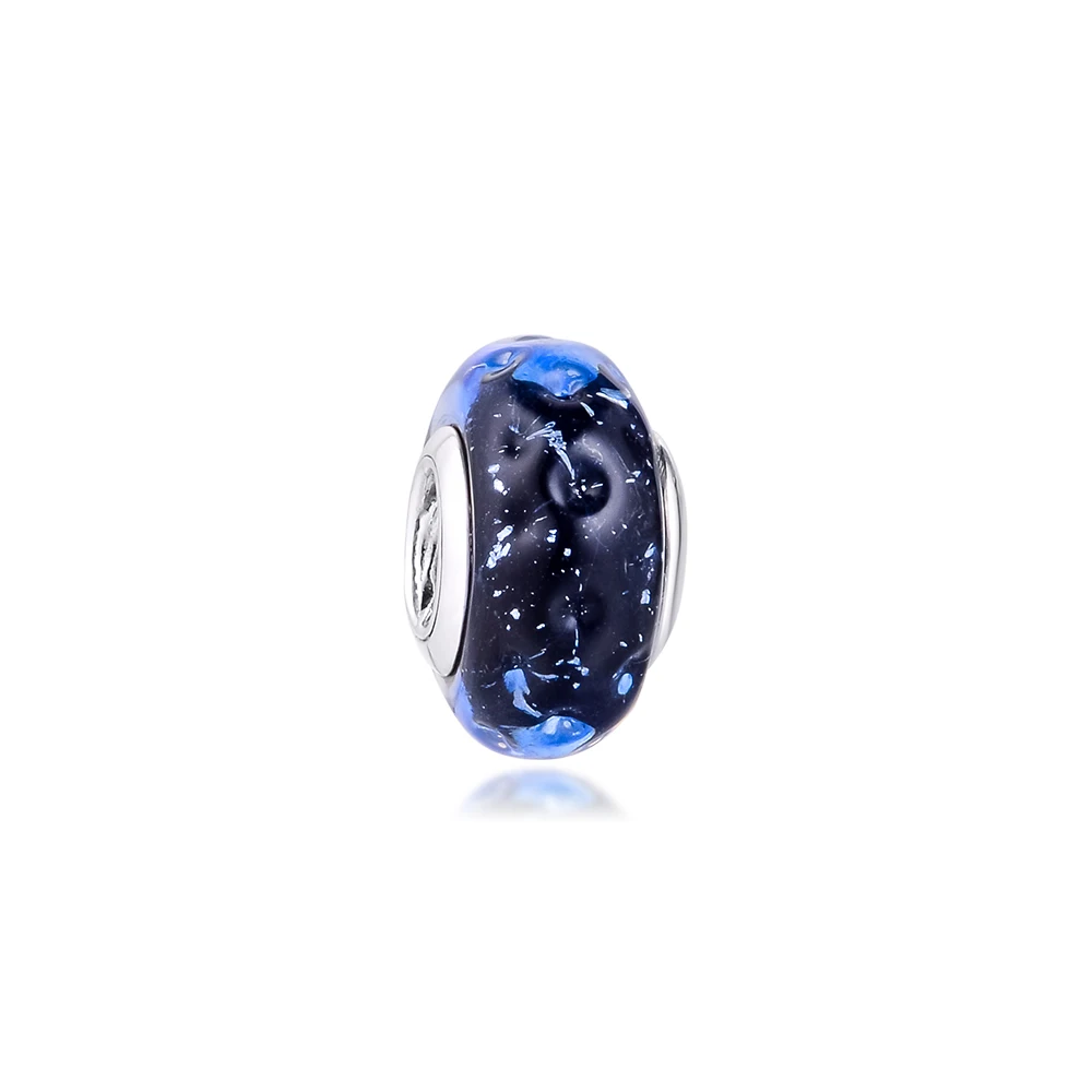 

Fits 925 Silver Bracelet Wavy Dark Blue Murano Glass Woman DIY Beads For Jewelry Making Summer Ocean Sterling Silver Charms
