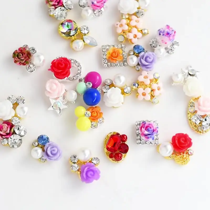 

New Fashion Flower Pattern Alloy Rhinestones Japanese Style Colorful Color Ink Dyed Resin Flower 3D High Imitation Flower