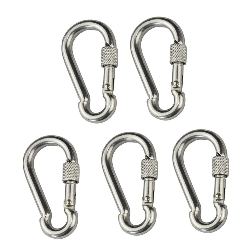 5PCS Self Locking Spring Snap Hook Carabiner With Screw 304 Stainless Steel 5mm 6mm 7mm 8mm Spring Snap Carabiner For Camping