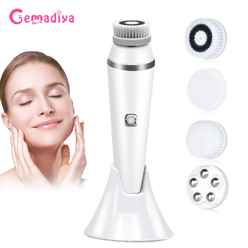 Facial Cleansing Brushes Electric Rotating 4 in 1 Inface Brush Deep Cleaning Blackhead Skin Pore Washer Waterproof Face Massager