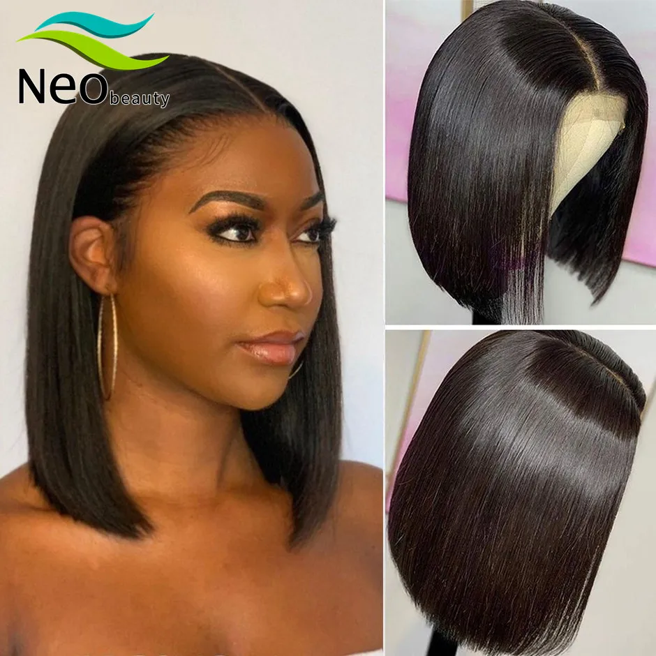 Straight Bob Wig Short Lace Front Wig Human Hair Pre Plucked HD Transparent Lace Wig 8-14 Inch Blunt Cut Lace Wig 150 Density