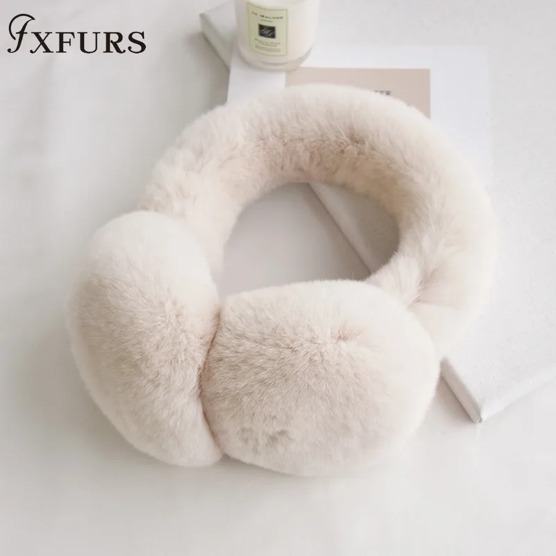 FXFURS 2020 New Fashion High Quality Unisex Real Rex Rabbit Fur Earmuffs Womens Real Fur Ear Warmer Winter Kids Warm Earmuffs