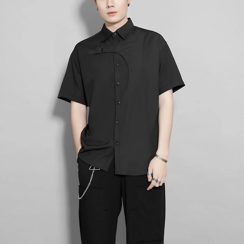 Men's Short-Sleeved Shirt Summer New Lapel Dark Three-Dimensional Magic Button Design Youth Fashion Personality Men's Wear