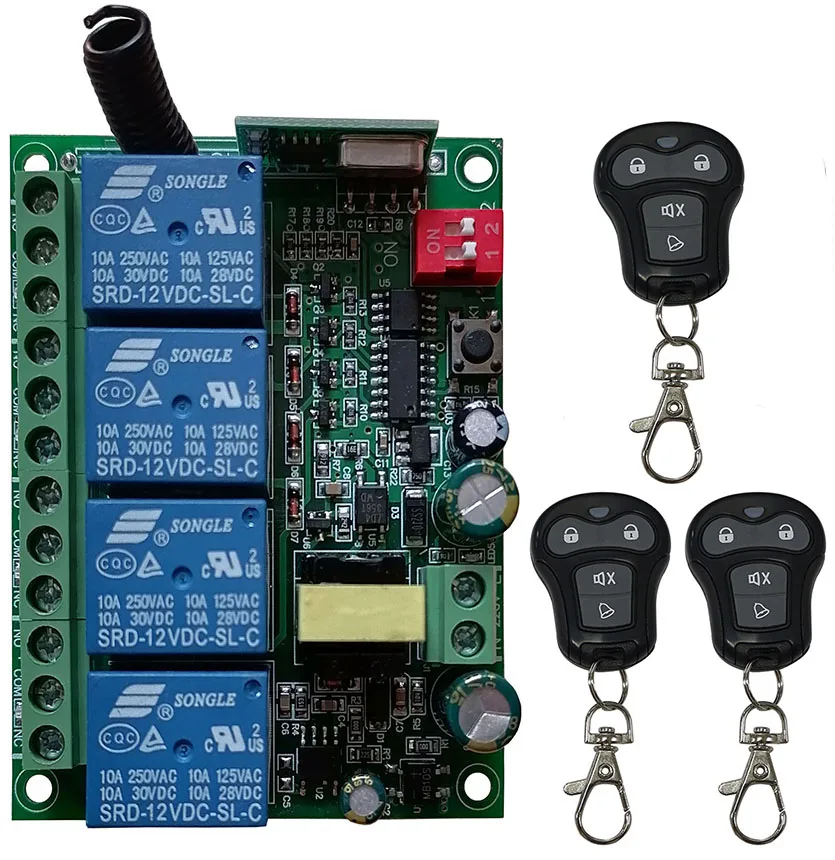 범용 무선 리모컨 릴레이 리시버 모듈 RF 스위치, 게이트 차고 오프너용, AC 110V, 220V, 230V, 4CH, 4 CH, 10A, 433 MHZ