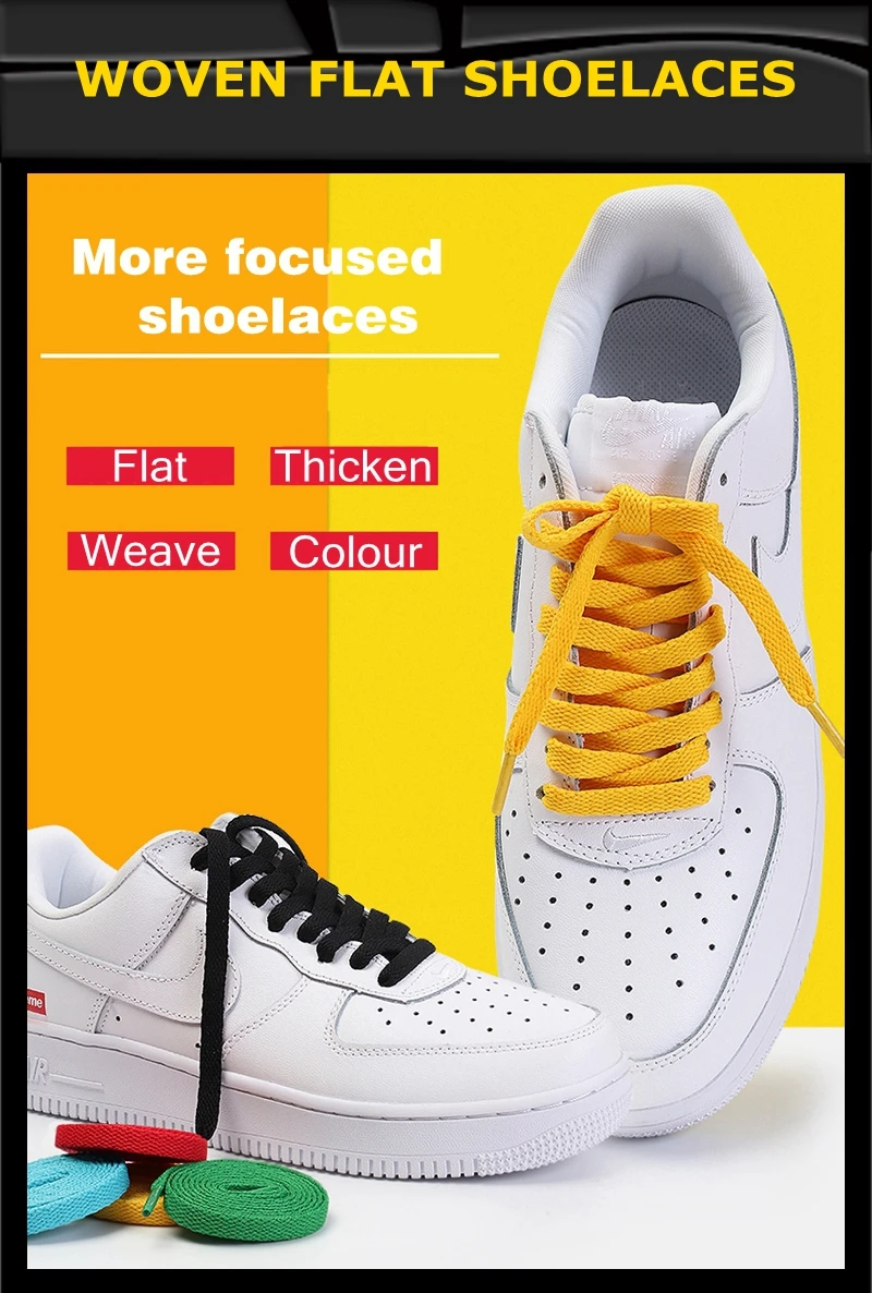 1 Paar neue schwarze weiße Schnürsenkel / AF1 Schnürsenkel flach verdicken Weben Handwerk aus High-Top-Sneaker-Schnürsenkelzubehör 25 Farben – Detail 1