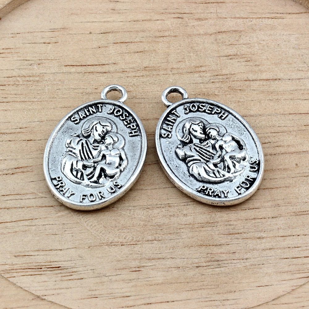 100Pcs Alloy SAINT JOSEPH PRAY FOR US Charm Pendants For Jewelry Making Bracelet Necklace DIY Accessories 18x28mm A-439