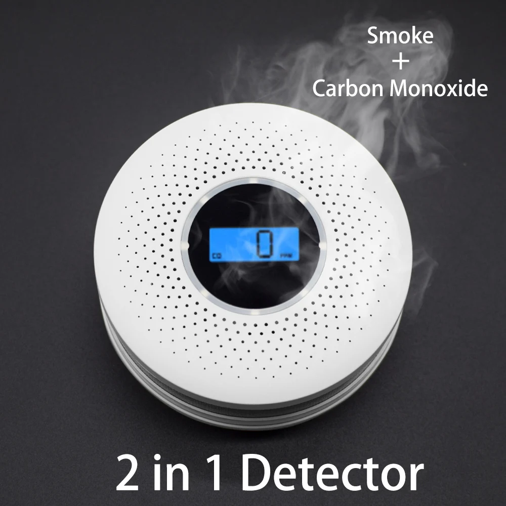 2 in 1 LED Digital Gas Smoke Alarm Co Carbon Monoxide Detector Voice Warn Sensor Home Security Protection High Sensitive Alarm