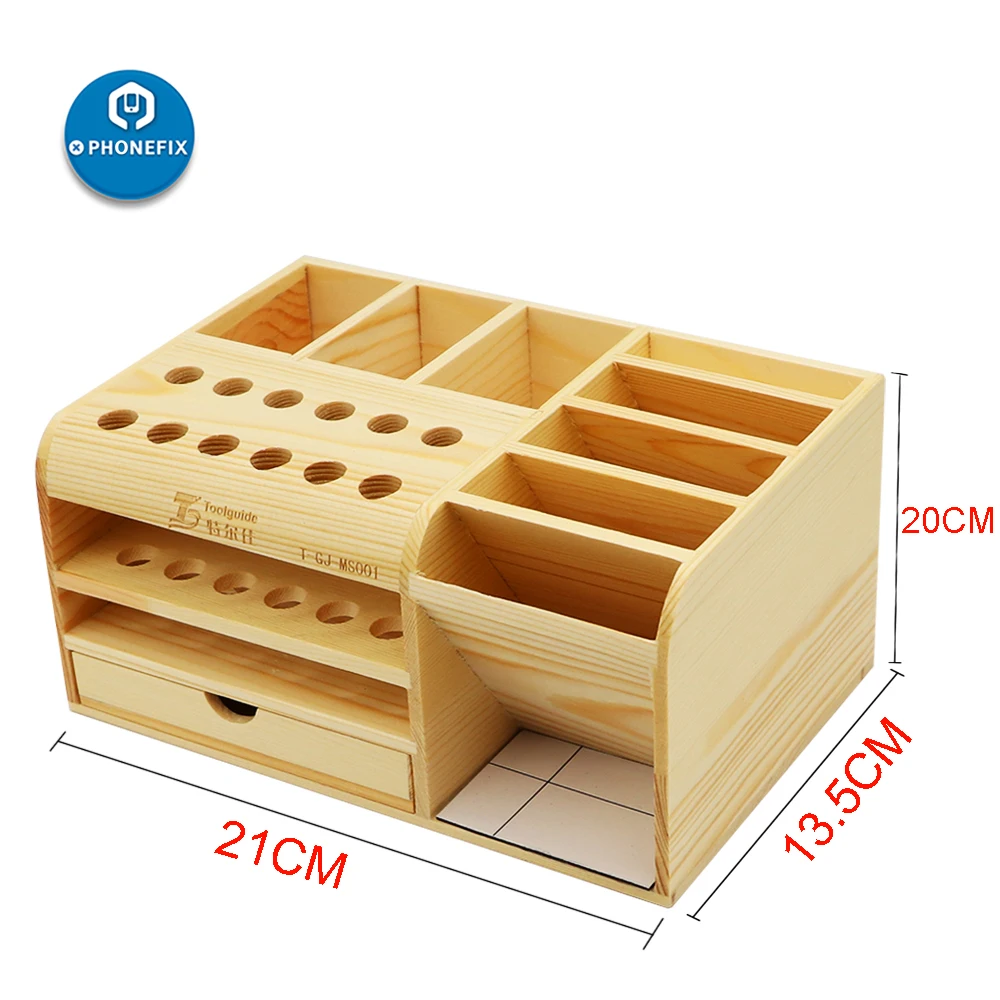 Caja de almacenamiento de madera multifuncional, juego de destornilladores, contenedor de herramientas electrónicas para pinzas, tornillos, raspadores, placas base
