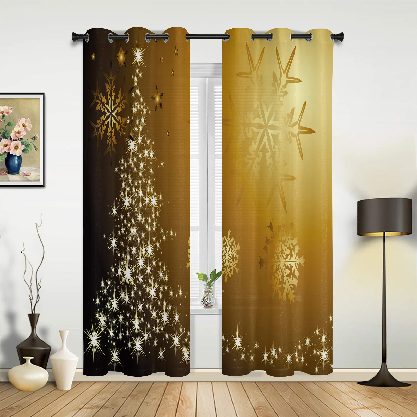 Patio Curtain Snowflake Golden Indoor Living Room Bedroom Kitchen Outdoor Drape For Porch Gazebo Pergola Canopy Beach