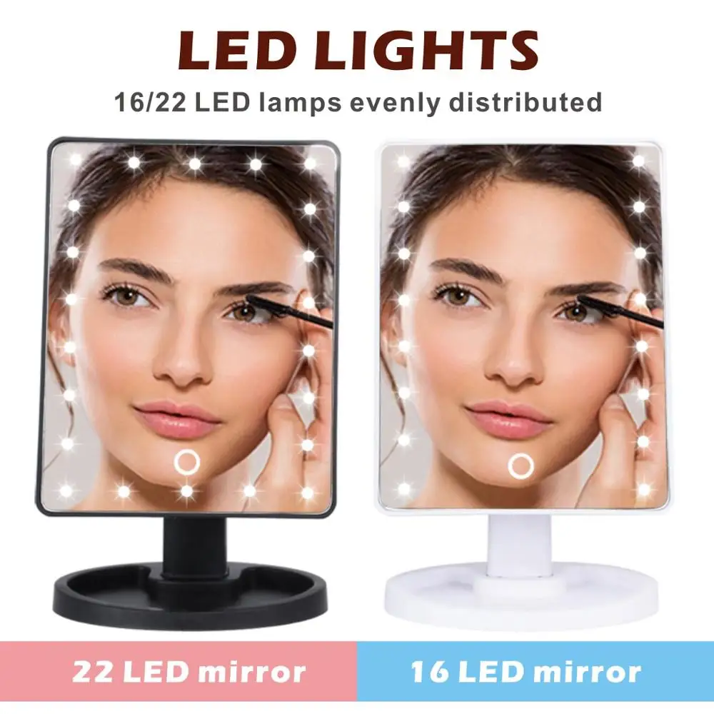 LED Makeup Mirror Illuminated Battery Operated Stand for Tabletop Bathroom Bedroom Travel Touch Dimmer Switch Cosmetic Mirror